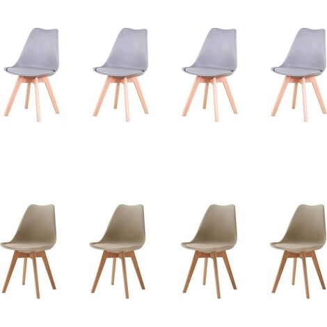 Esszimmerstuhl 8er Set mit Massivholzbeinen, abnehmbarem Kissen, Grau+Beige (1/5)