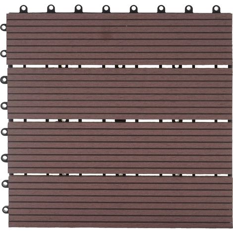 11x carreau WPC Rhone, carrelage balcon/terrasse, optique bois à 30x30cm - 1m² - premium, café linéaire (1/5)