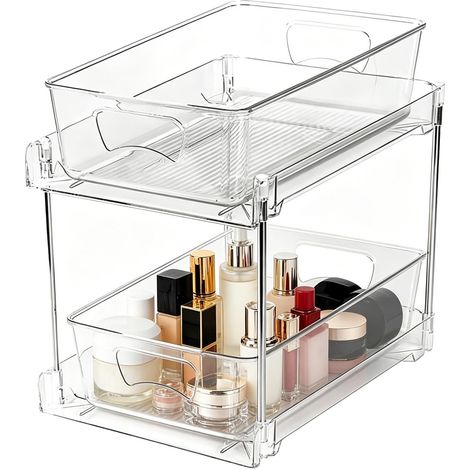 Organisateur sous Évier Rangement 2 Étages Placard Cuisine Organisateur De Bureau pour Produits Nettoyants Buanderie Garde-Manger Vanité Bureau Camping-Car Maison (1/5)