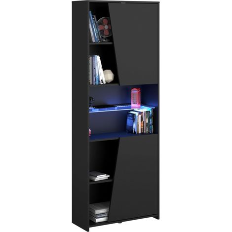 Estantería Gaming con LED incluido color negro librería gamer 6 estantes estilo moderno mueble 180x67x28 cm