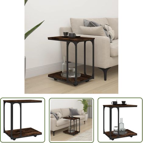The Living Store Beistelltisch mit Rollen Räuchereiche 50x35x55,5 cm - Industrieller Stil - Beistelltisch - Couchtisch - Wohnzimmerstil - Regal (1/5)