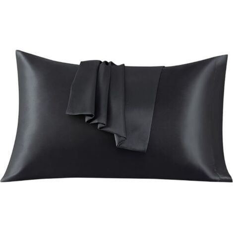 Lot de 2 Taies Oreiller en Satin 50 x 75 cm, Oreiller Satin Noir, Satinées Housse d'oreiller Doux Prend Soin de Votre Peau et Antichute de Cheveux