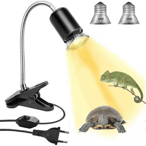 Lampe chauffante pour reptiles - E27 UVA/UVB - 50W+50W - Avec clip Pour reptiles, lézards, tortues, serpents, caméléons, amphibiens, etc. (1/5)