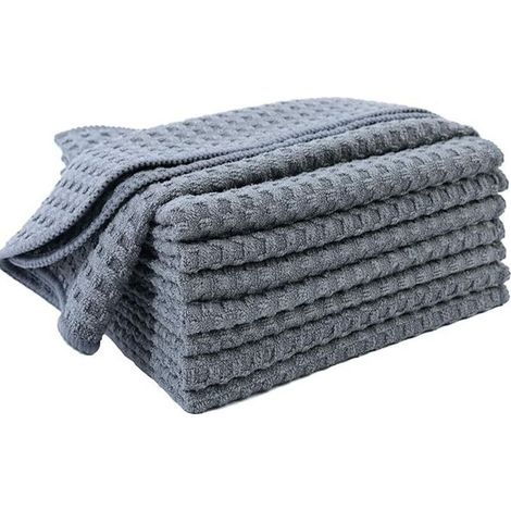 8 torchons de Cuisine en Microfibres Ultra Premium - Main/Vaisselle - Tissu alvéolé (Gris, 30x30 cm) (1/4)