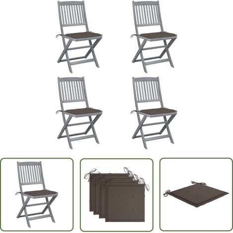 The Living Store Chaises pliables d'extérieur lot de 4 et coussins Bois d'acacia - Chaise De Jardin - Mobilier De Jardin - Chaise Pliante - Acacia - Terrasse (1/5)