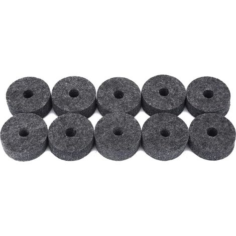 10 pièces tampons en feutre de batterie de jazz, feutres de support de cymbale de tambour avec ensemble de rondelles de tampon en feutre manchons de remplacement tampons (Gris) (1/5)