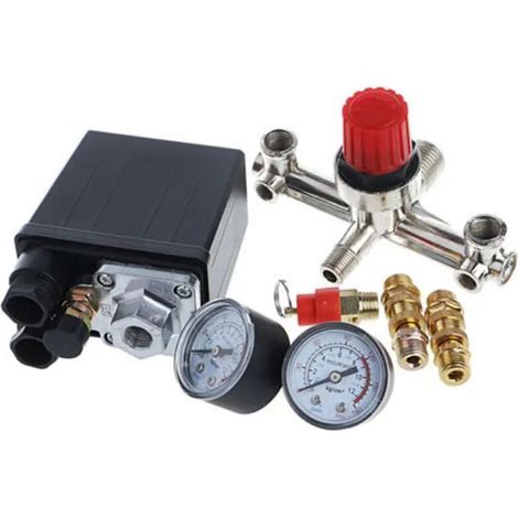 Druckregler für Hochleistungs-Luftkompressoren. Druckschalter und Manometer.