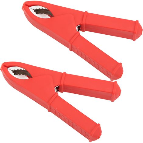 Lot de 2 pinces crocodile isolées 100mm, cuivre massif pour test électrique batterie, pince ressort d'isolation rouge (1/5)