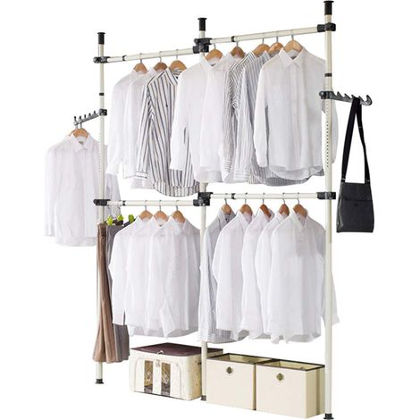 Penderie Telescopique Garde Robe Telescopique Penderie Telescopique Robuste Grament Rack Cintre pour Suspendre DIY Cintre Mobile 3 Pôles 4 Portemanteau Mobile Robuste (1/5)