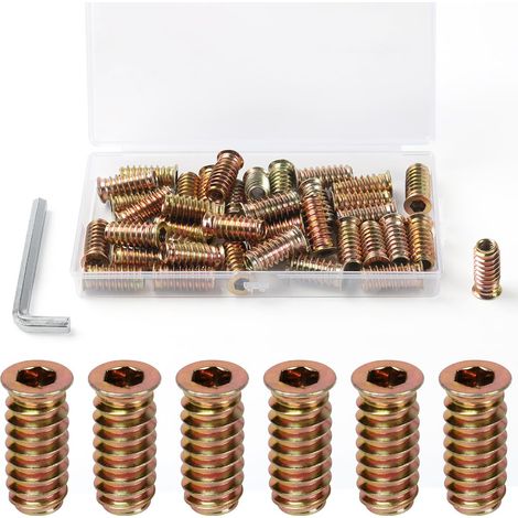 Insert Fileté Bois M6 x 25mm, 40 Pièces Douille Filetée Visser Inserts Écrous à Zinc, Insert D'écrou Borgne Metal Ecrou Hexagonal, Intérieur Manchons a Visse Vis Tête, pour Meubles en Bois (1/5)