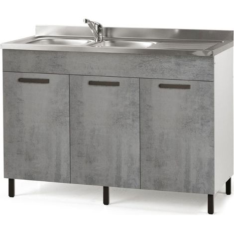 Sottolavello cucina componibile con ante 120 cm cemento, (1/2)