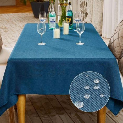 Nappe bleu marine 140x180 cm antitache aspect lin rectangulaire
