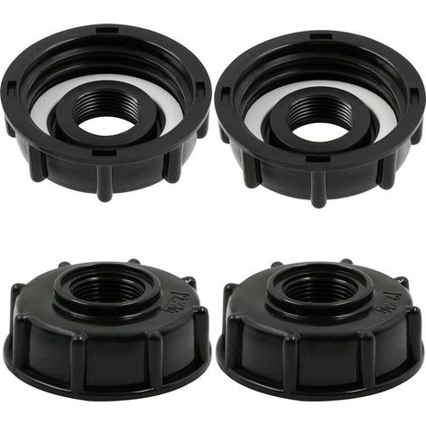 Adaptateur de Réservoir IBC Connecteur - Baril Raccord Tuyau Accessoires Bouchon Conteneur - pour Robinet de Jardin D'adaptateur Cuve Sortie Raccord 3/4 Pouces - 4 Pièces Noir (1/5)
