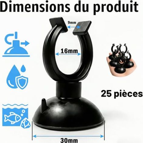 Lot de 25 Ventouses pour Chauffage d'Aquarium, Supports de Ventouse et Clips de Fixation Noirs - Accessoires Aquarium, Ventouse (1/5)