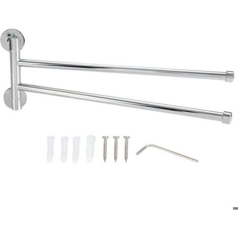 Porte-Serviettes Mural - Tige Rotative 360° - Pour Salle De Bain - 2 Bras - Acier Inoxydable 201 Et Alliage De Zinc (1/4)