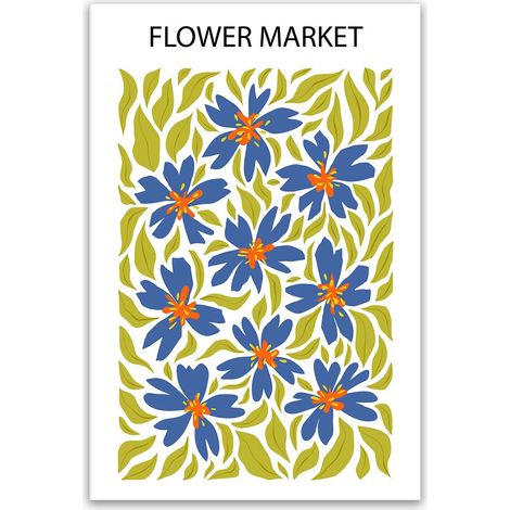 Tableau floral bleu et vert style moderne décoratif (1/5)
