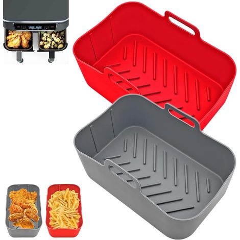 Accessoire Air Fryer, Paquet de 2 Moule Air Fryer pour Ninja Foodi AF300EU Dual Zone Airfryer 7,6L - Sans BPA & Lave-vaisselle, Panier Silicone aussi pour Ultenic K20 Friteuse à Double Tiroir (1/5)