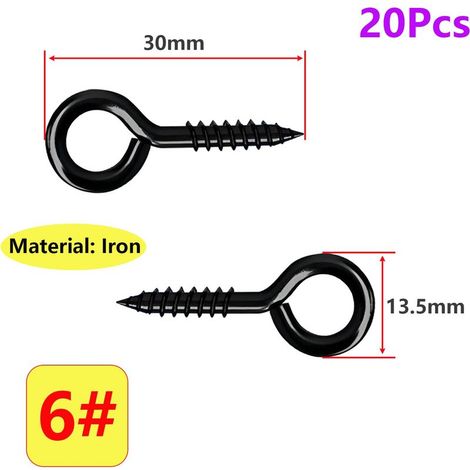 20 Stück 30-mm-Ösenschrauben, selbstschneidend, runde Ösen, Metallhakenschrauben, für die Innen- und Außendekoration, Schwarz (1/5)