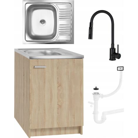 Küchenzeile aus Sonoma-Eiche – 60 x 50 cm – Edelstahlspüle – Flexible Armatur – 2-in-1-System