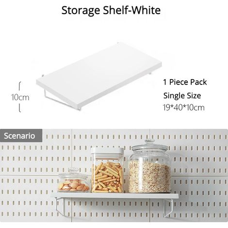 Étagère de rangement murale avec crochets et accessoires pour panneau perforé. Aucun perçage nécessaire. Idéale pour le garage, la cuisine ou toute autre pièce. (1/5)