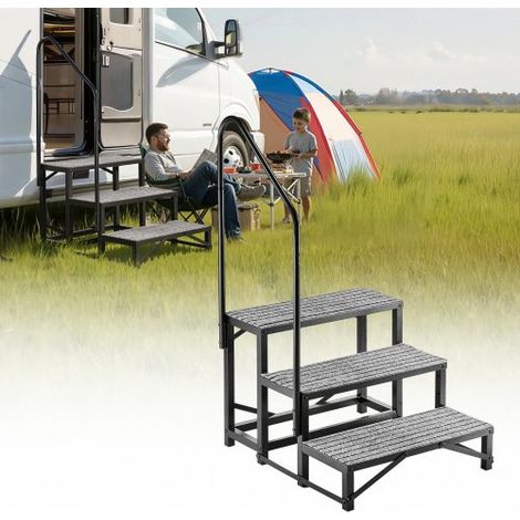 Escalera para Autocaravana de 3 Peldaños, Escalera con Pasamanos Carga de 299,38 kg, con Alfombrilla Antideslizante, para Personas Mayores y Mascotas, Portátil para Jacuzzi, Caravana, Porche (1/5)