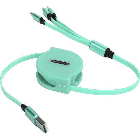Câble de charge rétractable multiple 3 en 1 3A avec connecteur TypeC/pour iOS/Micro USB 1,1 m (vert) (1/5)