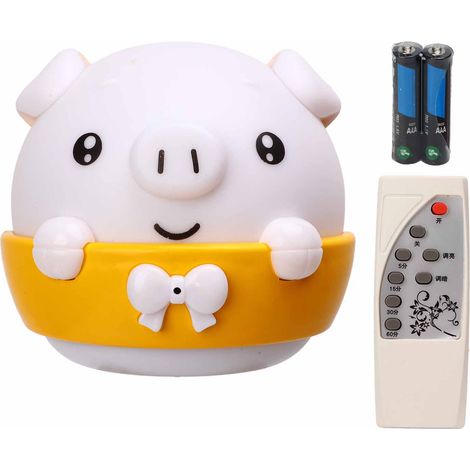 Veilleuse télécommandée 2.5W cochon mignon avec lumière jaune, éclairage haut/bas, interrupteur, lampe de chevet pour décoration chambre (1/5)