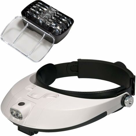 Kopflupe mit LED-Lampe, Vergrößerungsglas, Lupe für Reparatur, Schmuck, Nähen, Basteln, Leiterplattenüberwachung (1/4)