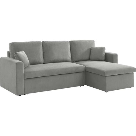 Canapé d'angle convertible en velours côtelé - IDA - 3 places. fauteuil d'angle réversible coffre rangement lit modulable Velours côtelé Gris clair
