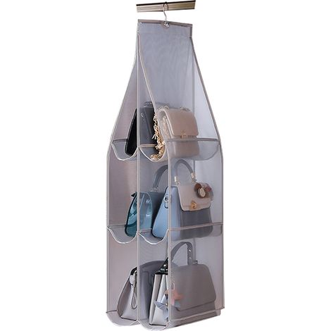 Organisateur de sac à main suspendu, sac de rangement transparent en filet à suspendre à la porte avec 6 poches (1/4)