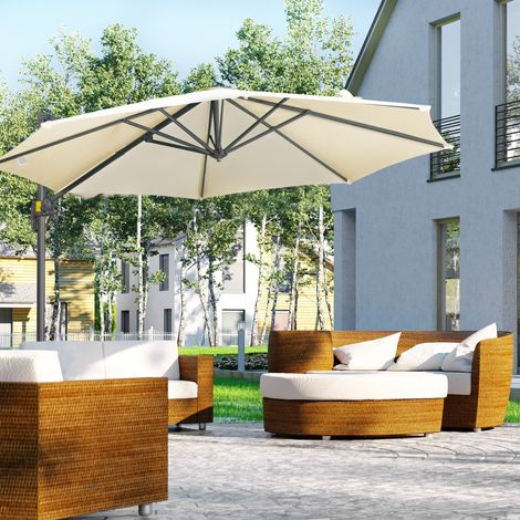 Ombrellone da Giardino Decentrato 3x2.5 m con Angolazione Regolabile e Girevole a 360°, Crema