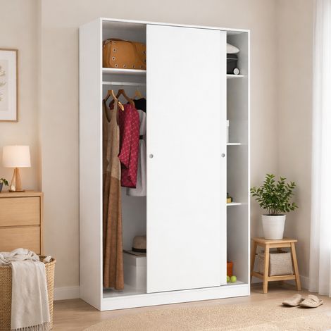Dmora - Armario Dcapuan, Perchero para dormitorio, Armario con 2 puertas correderas, 120x50h204 cm, Blanco (1/5)