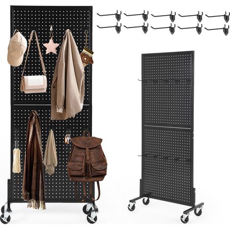 Pegboard Display Stand - 2x 5' - Black, with Wheels, Metal - for Retail, Workshop, Garage (1/5)