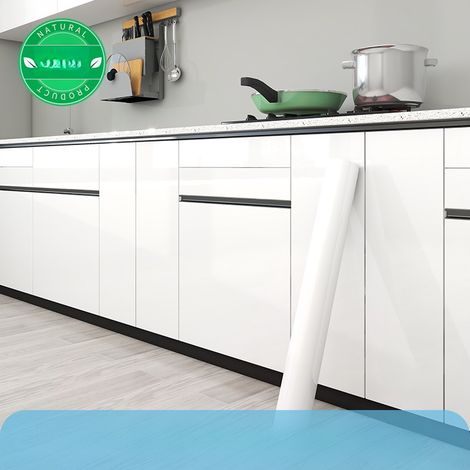 Papier peint autocollant blanc pur, papier de contact pour comptoir de cuisine de salle de bain, autocollant mural en marbre, imperméable (40200cm) (1/5)