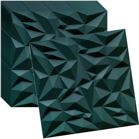 Verdico 3D Wandpaneele Grün – Deckenpaneele 50x50 cm – Set 12 Stück (3 m²) – Wandverkleidung innen zum Kleben – leichtes Styropor (1/5)