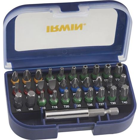 Irwin 31-Piece Colour Coded Screwdriver Bit Set with Storage Holder (1/2)