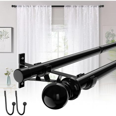 Tringle à rideaux double réglable avec clip pour fenêtres de 82-389cm, très résistante, double tringle à rideaux décorative de 2,5 cm pour fenêtre, salle de bain, terrasse, chambre