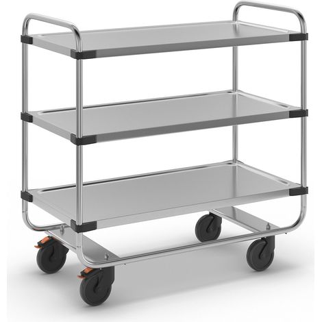 Certeo, Chariot de service en inox, monté, à 3 plateaux, L x (1/5)