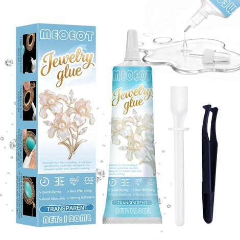 120ML Colle à Bijoux Extra Forte, Transparente, Imperméable, Rhinestone Glue,Collage Précis de Bijoux et de Perles, Convient pour Réparer des Boucles D'oreilles, Colliers, Bracelets et DIY (1/5)
