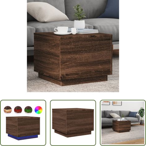 LED Beleuchtung - Couchtisch mit LED-Leuchten Braun Eichen-Optik 50x50x40 cm (1/5)