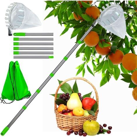 Cueilleur de Fruits Télescopique 2,4m – Sac Collecteur Amovible, Manche Inox Résistant, Récolte Facile en Hauteur (1/4)