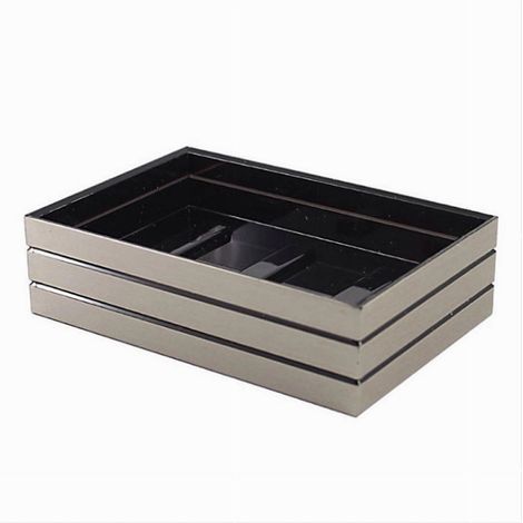 TRADE SHOP - Piattino Porta Sapone Saponetta Argento A Righe Stile Moderno Arredo Bagno 10391 -