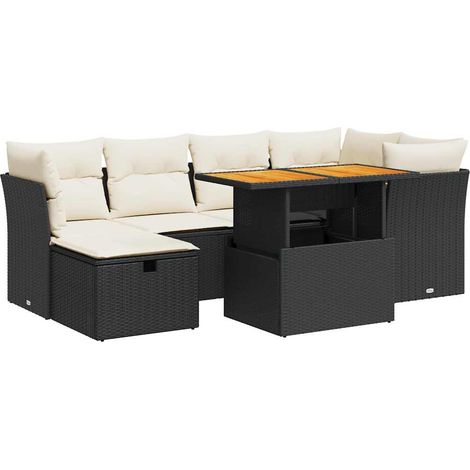vidaXL Set Divani da Giardino con Cuscini 7pz Nero Polyrattan Acacia (1/5)