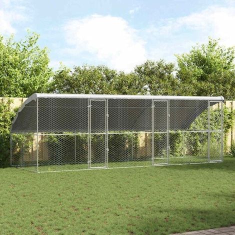 Cage pour chien, ensemble de 3 pièces, argentée, 6 x 2 x 2 mètres, acier galvanisé