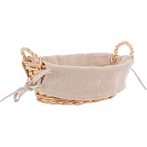 Cestino alesha realizzato con vimini e trucioli, prodotto rivestito 100% con cotone -27 x 19 x h 9cm / Ovale / Beige