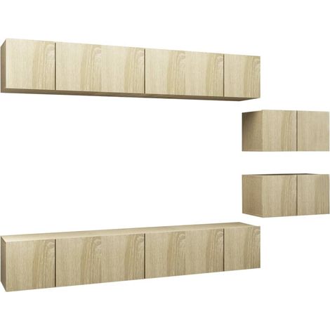 Mueble de TV multimedia estante para TV aparador de TV comedor sala de estar dormitorio 8 piezas madera de ingeniería de roble Sonoma marrón 020028827 (1/3)