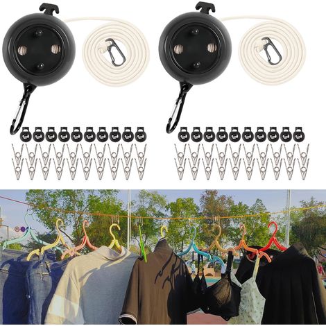 AUTRUCKER Corde à linge 10M 2pcs voyage extérieur coupe-vent et antidérapant corde à linge voyage d'affaires hôtel intérieur rétractable sans perforation (1/5)