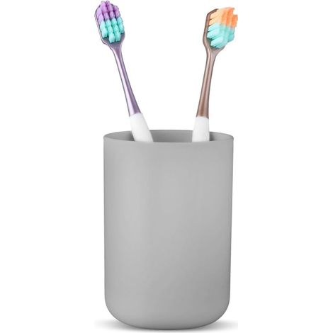 Allecto Plus - Porta spazzolino da bagno, bicchiere per collutorio portatile riutilizzabile, grigio - Ideale per casa e viaggi - Bicchiere in plastica (1/5)