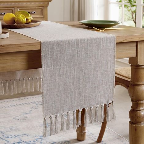 Chemin de Table Café Léger, Style Boho en Lin-Coton 33 x 230 cm (1/5)