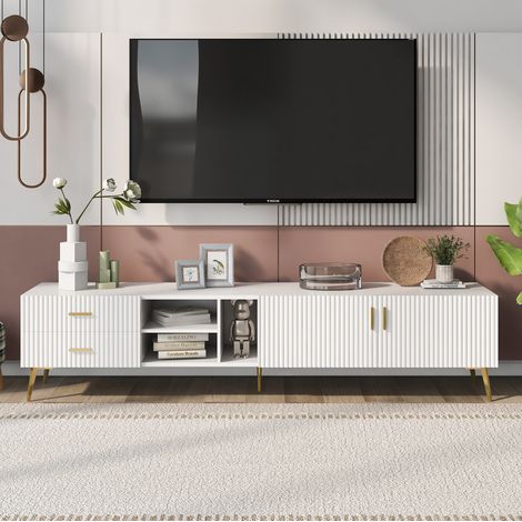 Mobile TV 180x35x41 cm in MDF bianco con vani per TV fino a 80 pollici - CHICFURN (1/5)